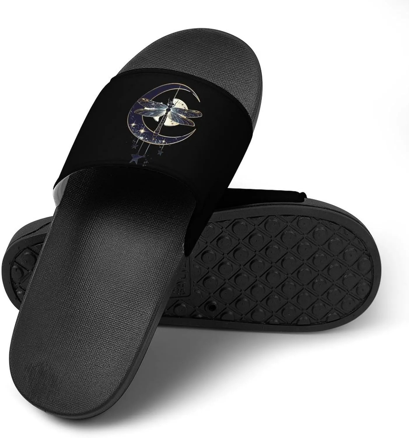 Moon Nature Insect Dragonfly Slippers for Women Men Anti-Slip Shower Slides Open Toe Slippers for Home Outdoor Beach