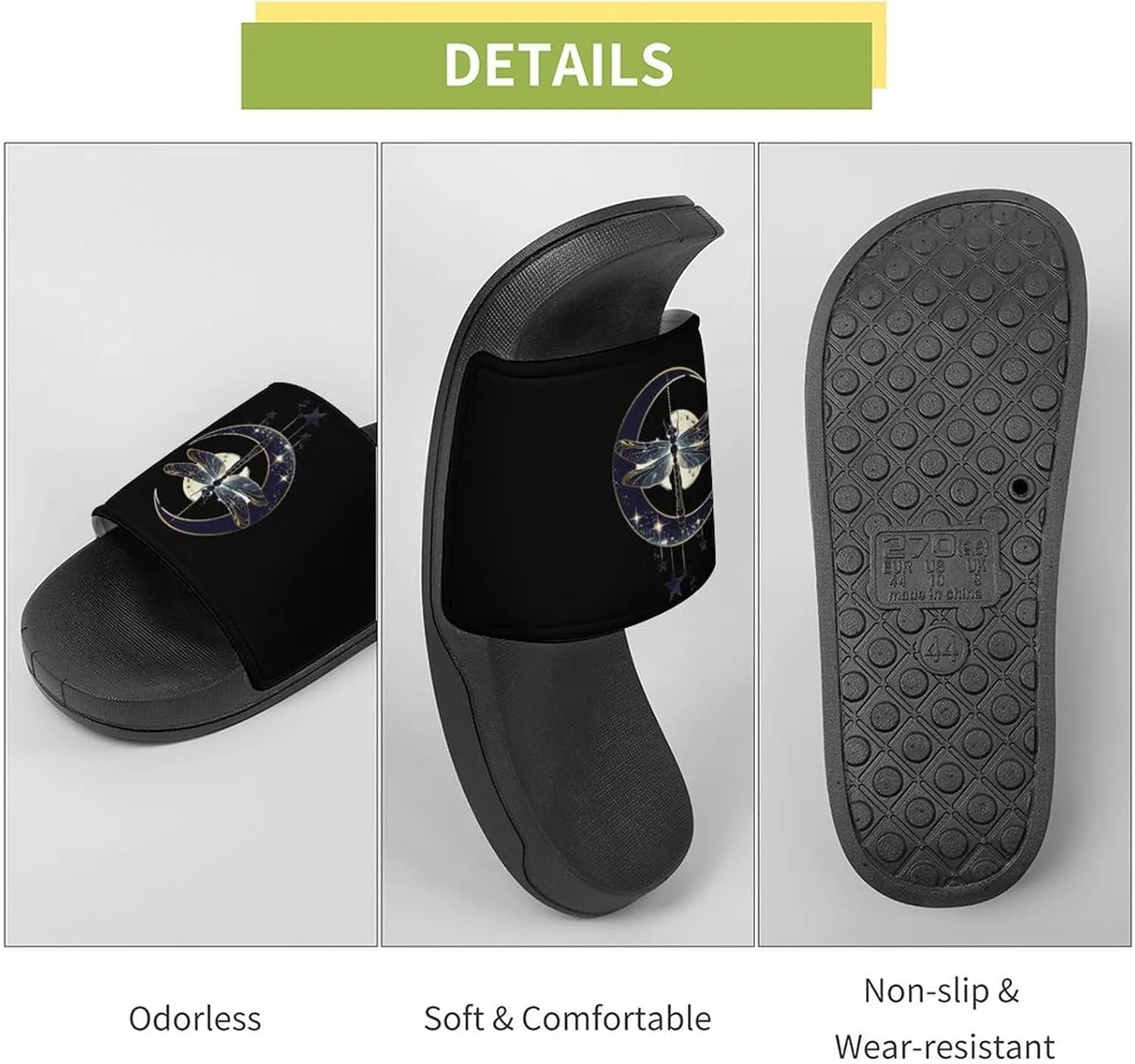 Moon Nature Insect Dragonfly Slippers for Women Men Anti-Slip Shower Slides Open Toe Slippers for Home Outdoor Beach