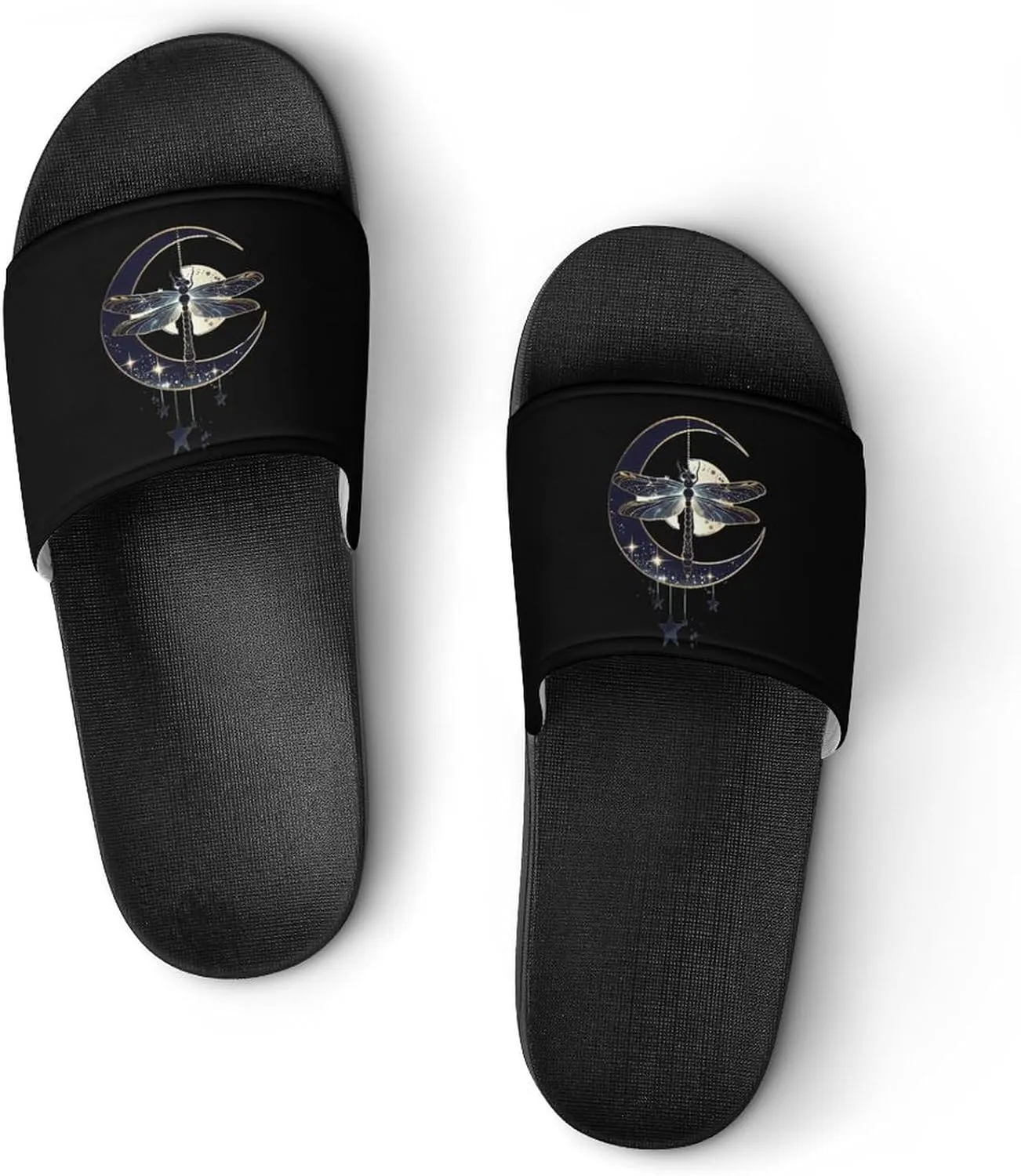 Moon Nature Insect Dragonfly Slippers for Women Men Anti-Slip Shower Slides Open Toe Slippers for Home Outdoor Beach