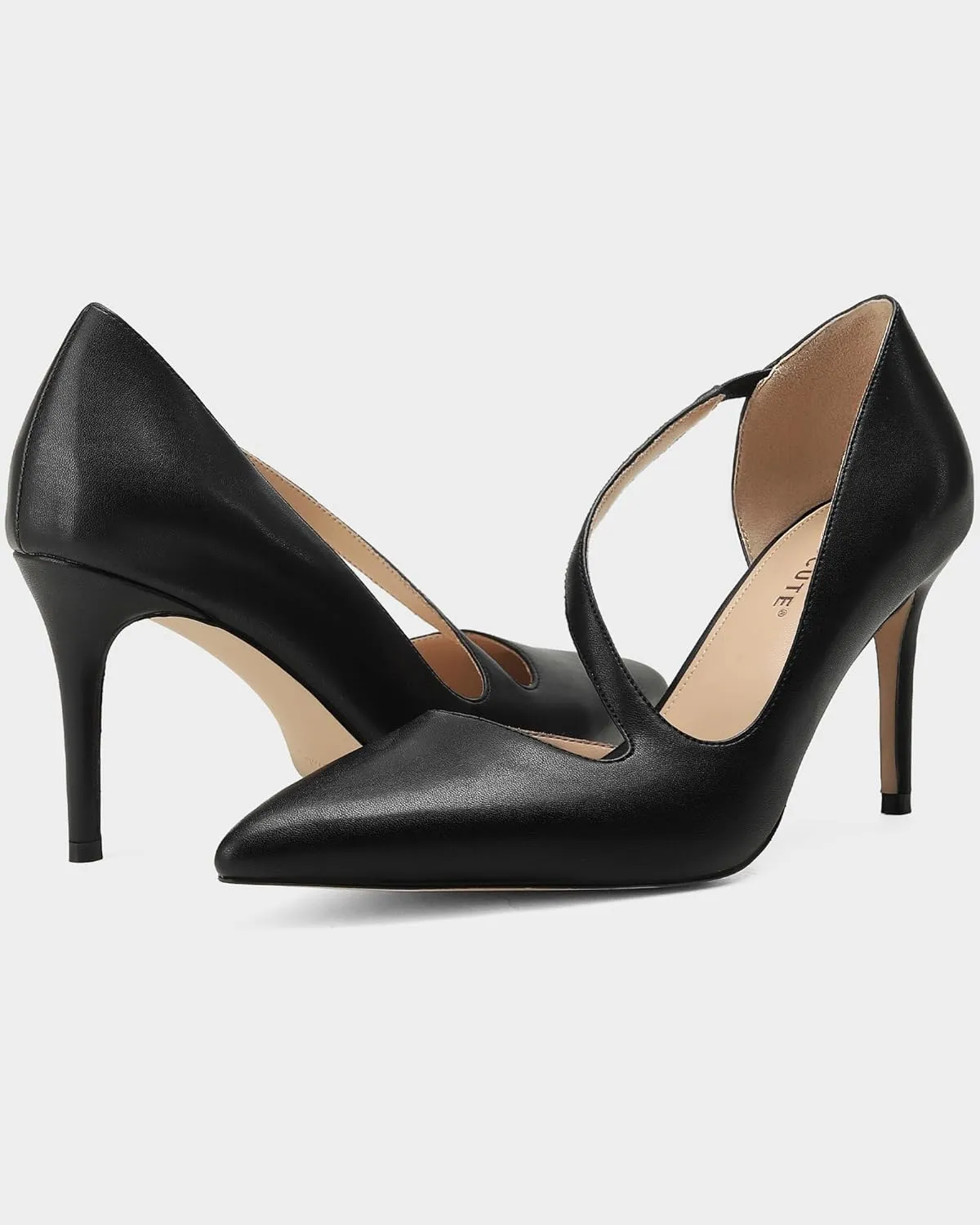 MUCCCUTE Women's Comfortable Pumps 3 inch Closed Pointed Toe High Heels for Ladies Wedding Dress Shoes D'Orsay Stiletto Cross Strap Slip On