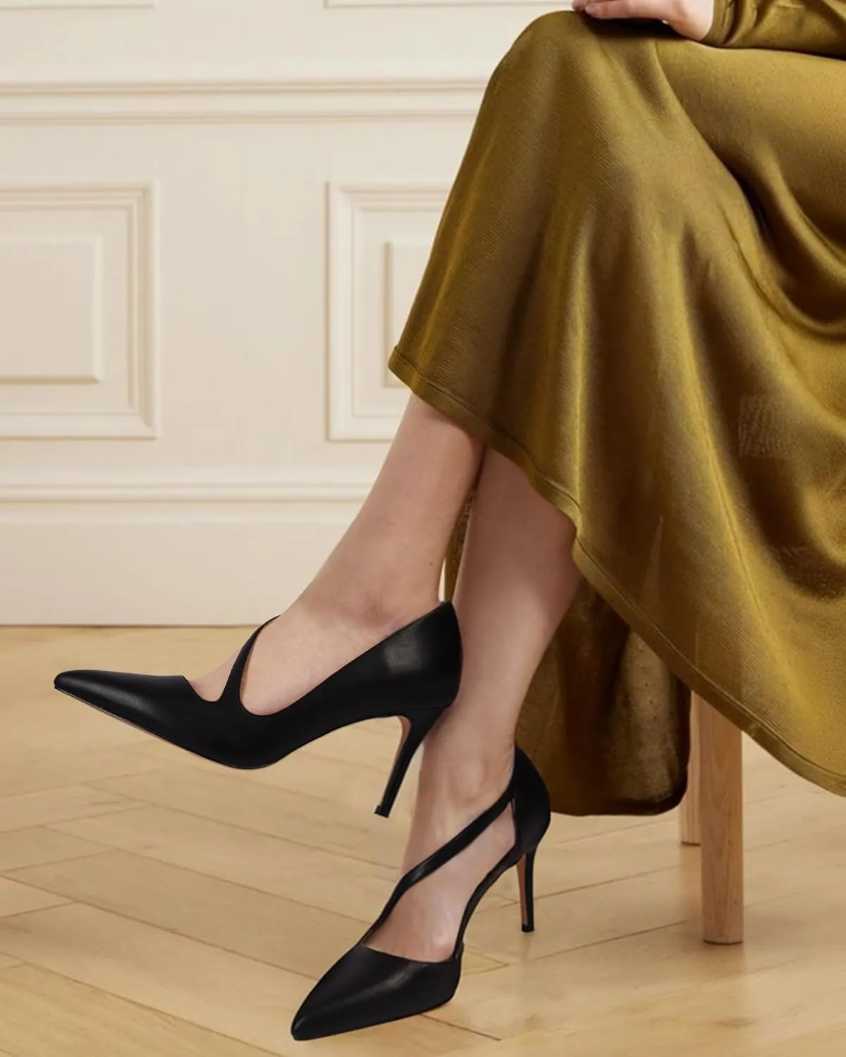 MUCCCUTE Women's Comfortable Pumps 3 inch Closed Pointed Toe High Heels for Ladies Wedding Dress Shoes D'Orsay Stiletto Cross Strap Slip On