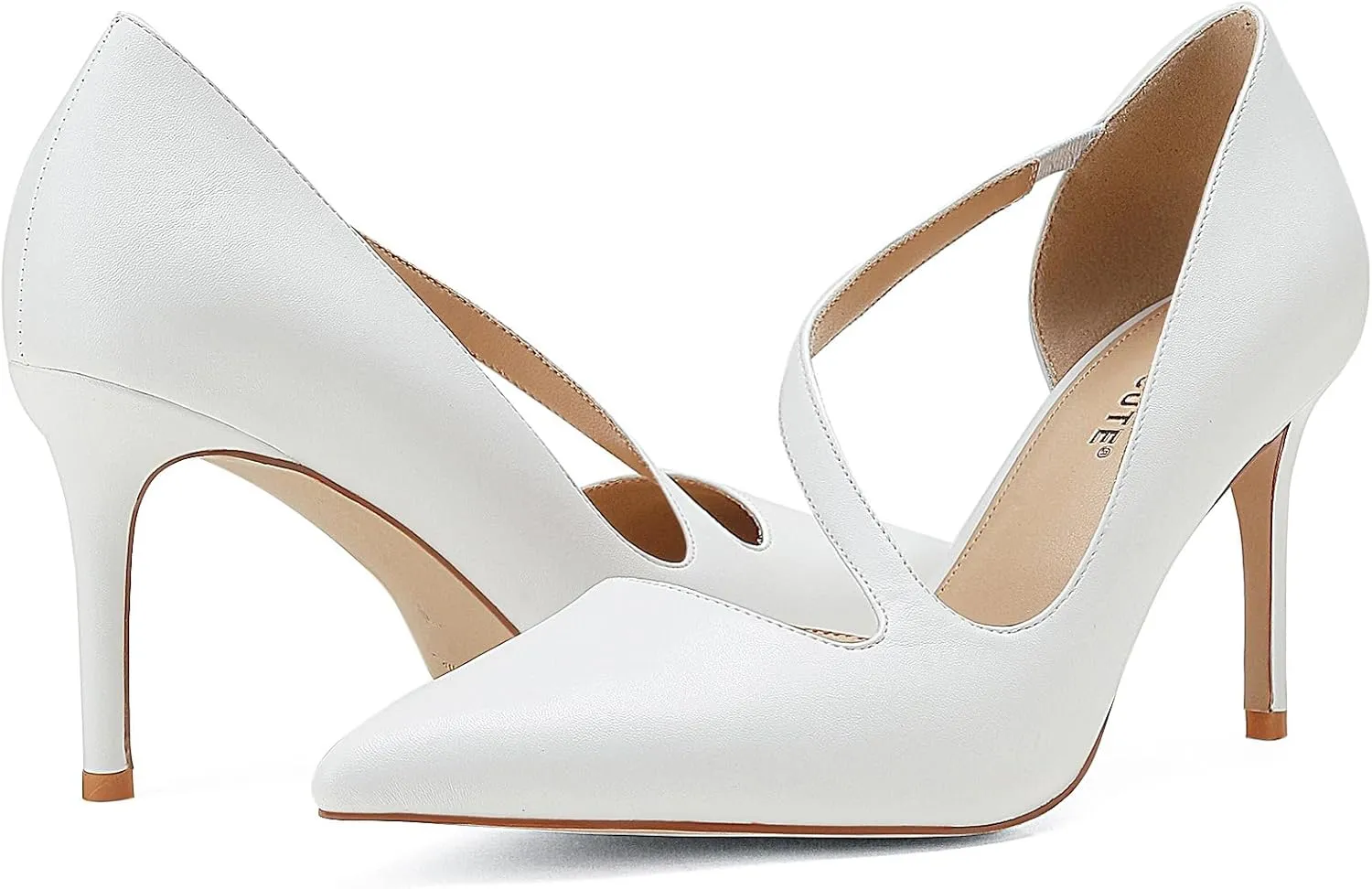 MUCCCUTE Women's Comfortable Pumps 3 inch Closed Pointed Toe High Heels for Ladies Wedding Dress Shoes D'Orsay Stiletto Cross Strap Slip On