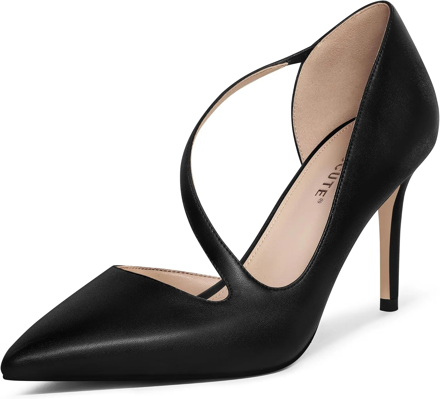MUCCCUTE Women's Comfortable Pumps 3 inch Closed Pointed Toe High Heels for Ladies Wedding Dress Shoes D'Orsay Stiletto Cross Strap Slip On