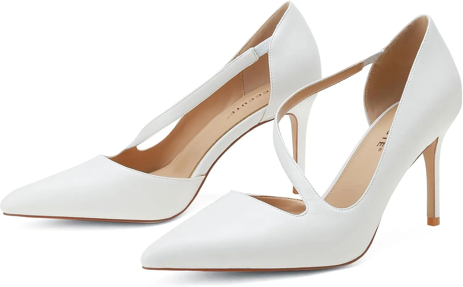 MUCCCUTE Women's Comfortable Pumps 3 inch Closed Pointed Toe High Heels for Ladies Wedding Dress Shoes D'Orsay Stiletto Cross Strap Slip On