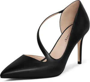 MUCCCUTE Women's Comfortable Pumps 3 inch Closed Pointed Toe High Heels for Ladies Wedding Dress Shoes D'Orsay Stiletto Cross Strap Slip On