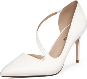 MUCCCUTE Women's Comfortable Pumps 3 inch Closed Pointed Toe High Heels for Ladies Wedding Dress Shoes D'Orsay Stiletto Cross Strap Slip On
