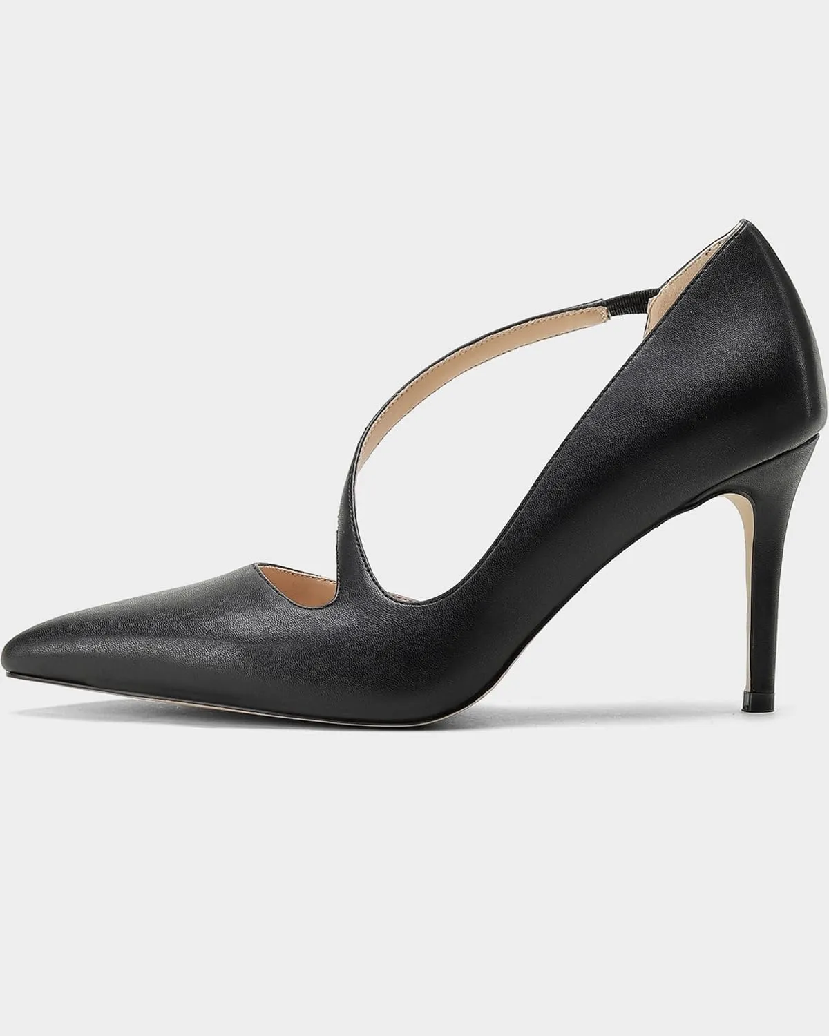 MUCCCUTE Women's Comfortable Pumps 3 inch Closed Pointed Toe High Heels for Ladies Wedding Dress Shoes D'Orsay Stiletto Cross Strap Slip On