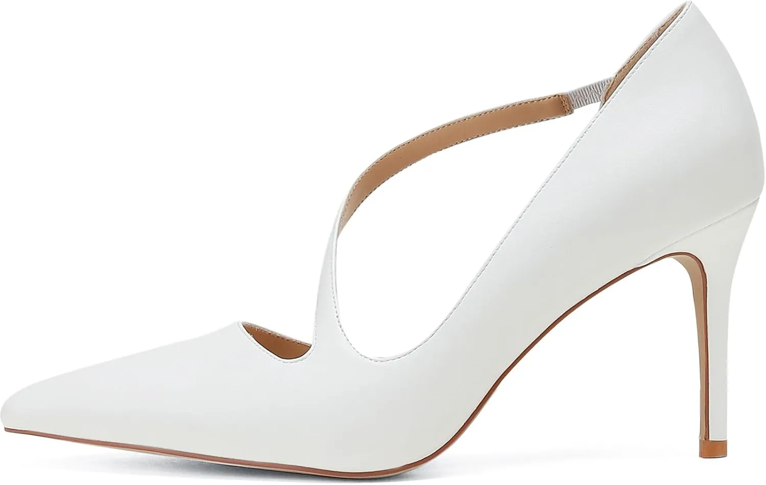 MUCCCUTE Women's Comfortable Pumps 3 inch Closed Pointed Toe High Heels for Ladies Wedding Dress Shoes D'Orsay Stiletto Cross Strap Slip On