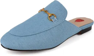 Mules for Women Comfort Slip On Leather Flats Closed Pointed Toe Slides with Metal Decoration Backless Loafers