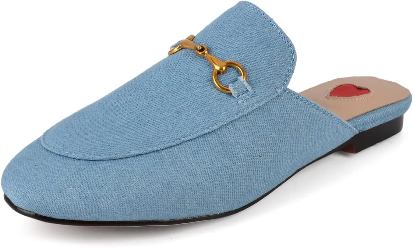 Mules for Women Comfort Slip On Leather Flats Closed Pointed Toe Slides with Metal Decoration Backless Loafers