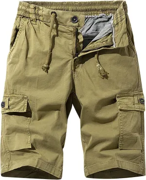 Muscularfit Big and Tall Shorts for Men Cotton Cargo Shorts Multi Pocket Elastic Waist Drawstring Tooling Shorts Hiking Short