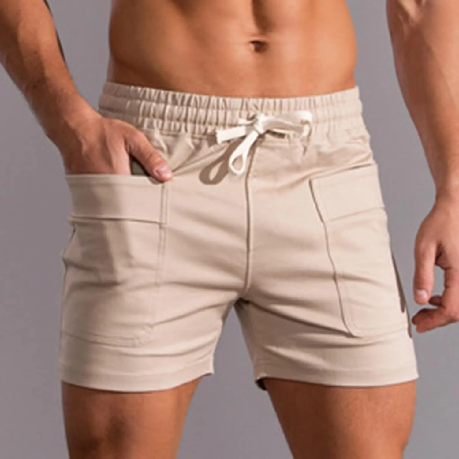 Muscularfit Mens Shorts Casual Stretch Waist Cotton Shorts Multi Pocket Drawstring Elastic Waist Cargo Shorts Regular Shorts