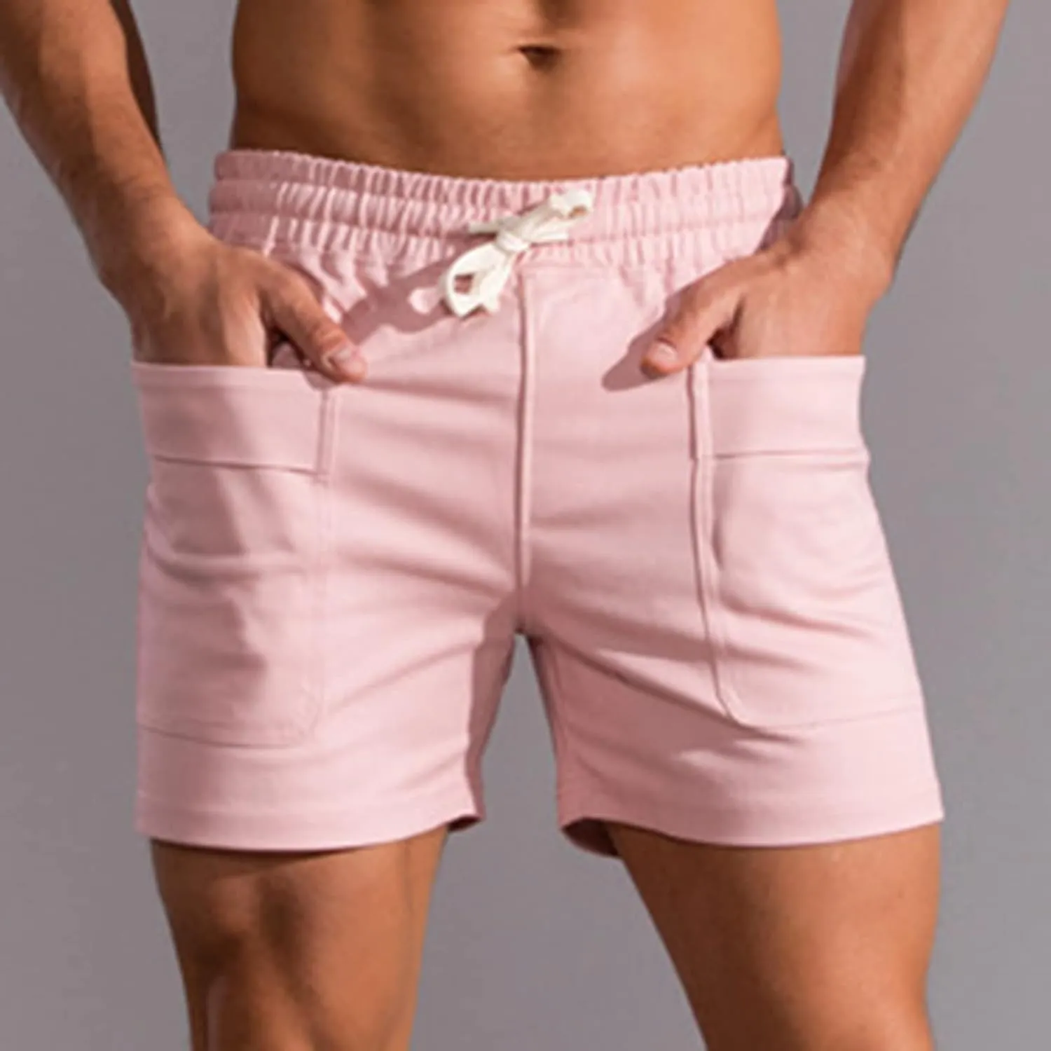 Muscularfit Mens Shorts Casual Stretch Waist Cotton Shorts Multi Pocket Drawstring Elastic Waist Cargo Shorts Regular Shorts
