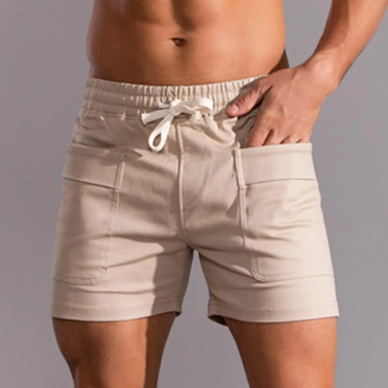 Muscularfit Mens Shorts Casual Stretch Waist Cotton Shorts Multi Pocket Drawstring Elastic Waist Cargo Shorts Regular Shorts