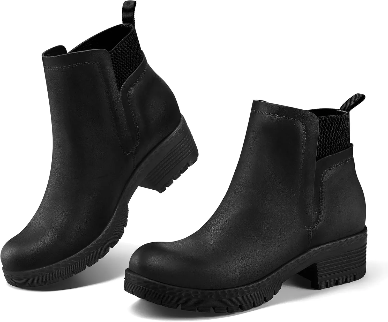 mysoft Women's Elastic Gore Lug Sole Chelsea Boots Slip On Platform Chunky Heel Ankle Booties