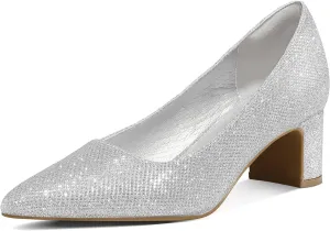 mysoft Women's Pointed Toe Pumps 2 Inch Chunky Block Low Heels Dressy Shoes Slip On Pumps