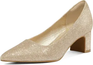 mysoft Women's Pointed Toe Pumps 2 Inch Chunky Block Low Heels Dressy Shoes Slip On Pumps