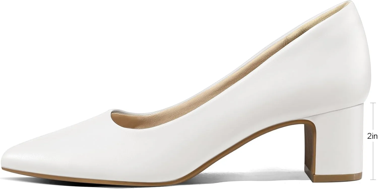 mysoft Women's Pointed Toe Pumps 2 Inch Chunky Block Low Heels Dressy Shoes Slip On Pumps