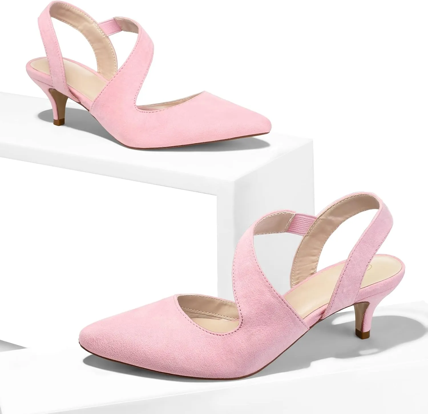 mysoft Women's Pumps 2 inch Low Heel Pointed Toe Slingback Wedding Party Dress Shoes
