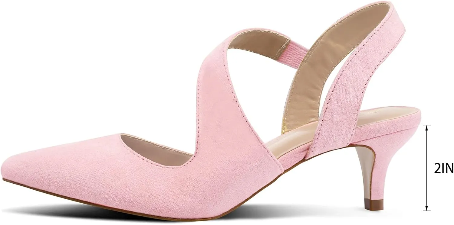 mysoft Women's Pumps 2 inch Low Heel Pointed Toe Slingback Wedding Party Dress Shoes