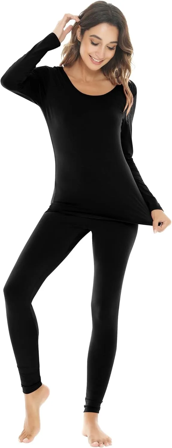 NACHILA Thermal Underwear for Women-Viscose Made from Bamboo,Soft Long Johns Set Base Layer Pajamas Set Long Sleeve Pjs