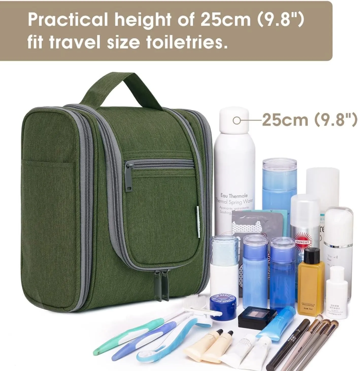 Narwey Small Hanging Travel Toiletry Bag Cosmetic Make up Organizer for Women and Men (Medium, Army Green)