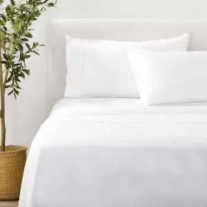 Nate Home by Nate Berkus 300TC Cotton Bedding 4-Piece Deep Pocket Sheet Set | Soft and Smooth Sateen Weave from mDesign - Full Size - 1 Flat Sheet/1 Fitted Sheet/2 Pillowcases, Snow (White)