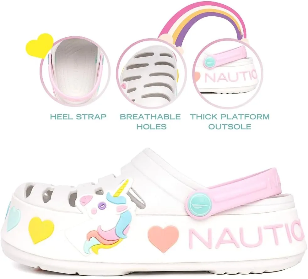 Nautica Kid's Girls Clogs Slip On Platform Slides Garden Shoes Water Sandals Beach Slipper for Children Indoor Outdoor