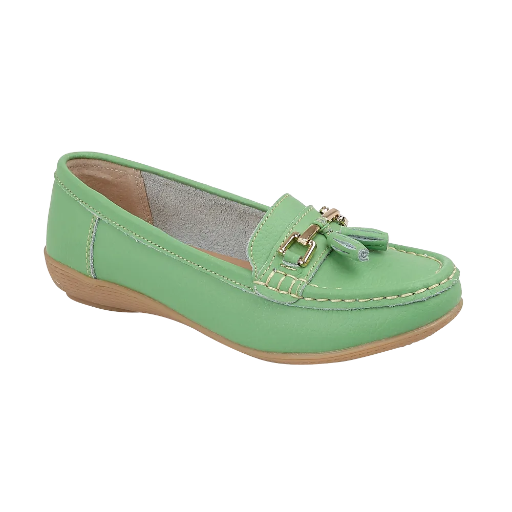 Nautical Ladies Leather Loafer - Apple Green