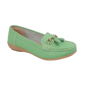 Nautical Ladies Leather Loafer - Apple Green