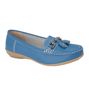Nautical Ladies Leather Loafer - French Blue