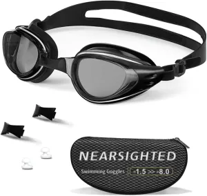 Nearsighted Swimming Goggles Polarized Anti-Fog No Leaking Shortsighted Swim Goggles for Women Men Kids Adults