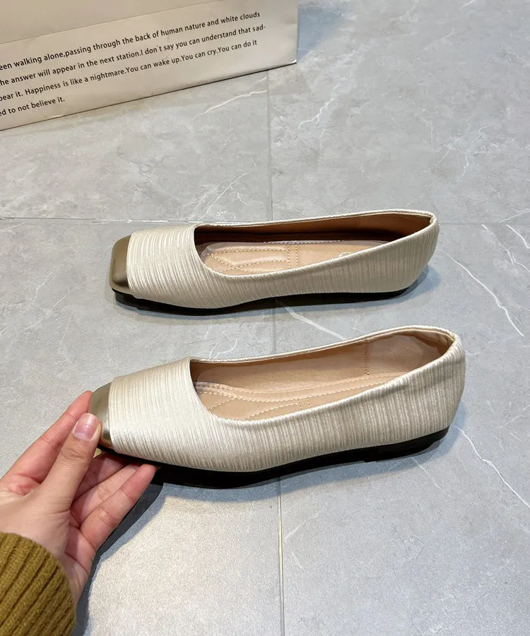 New Comfy Versatile Apricot Splicing Flat Feet Shoes Silk