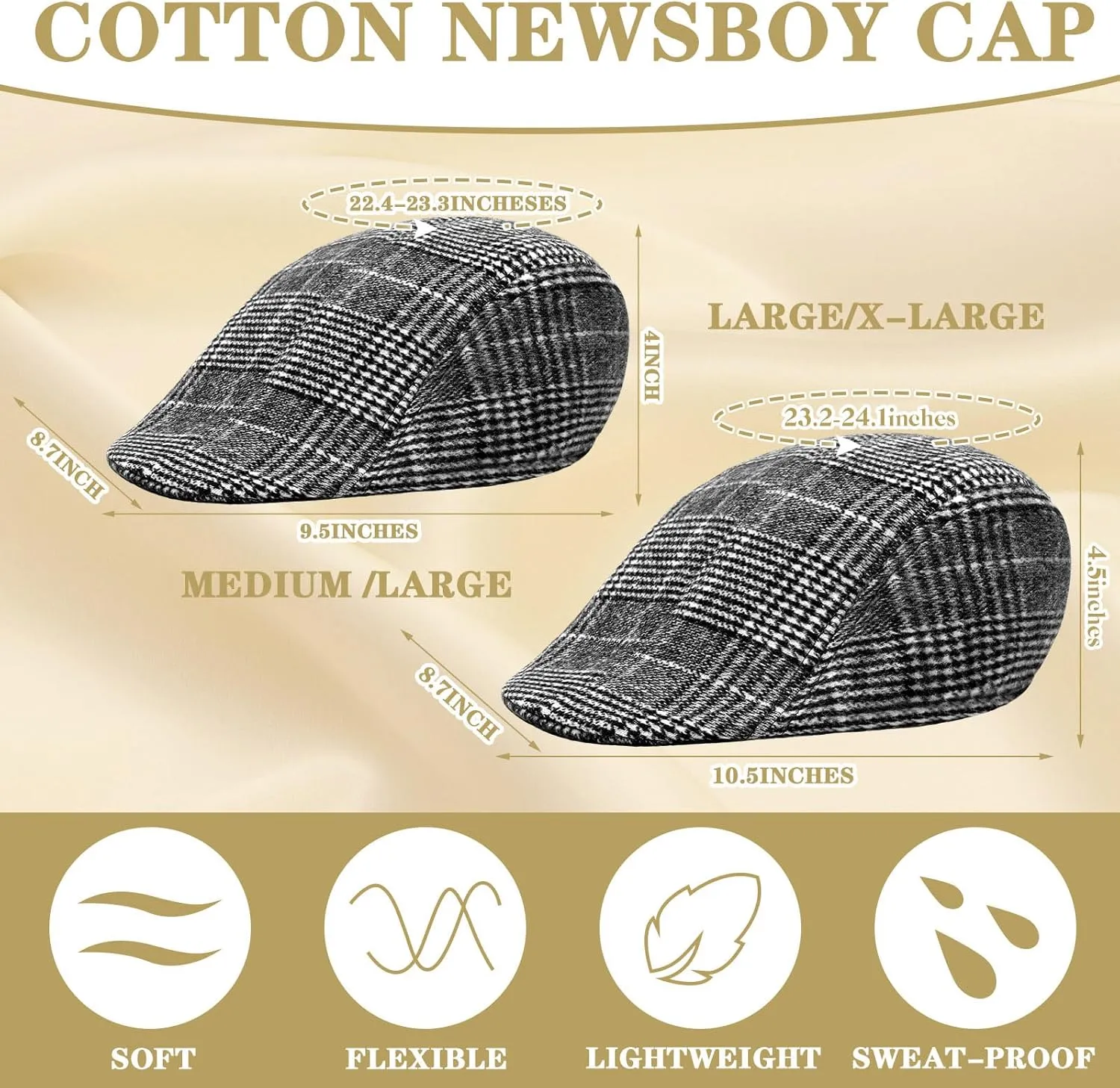 Newcotte 6 Pieces Newsboy Cap for Men Classic Herringbone Tweed Flat Cap Irish Beret Hat for Cabbie Driving Hunting
