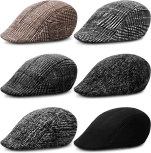 Newcotte 6 Pieces Newsboy Cap for Men Classic Herringbone Tweed Flat Cap Irish Beret Hat for Cabbie Driving Hunting