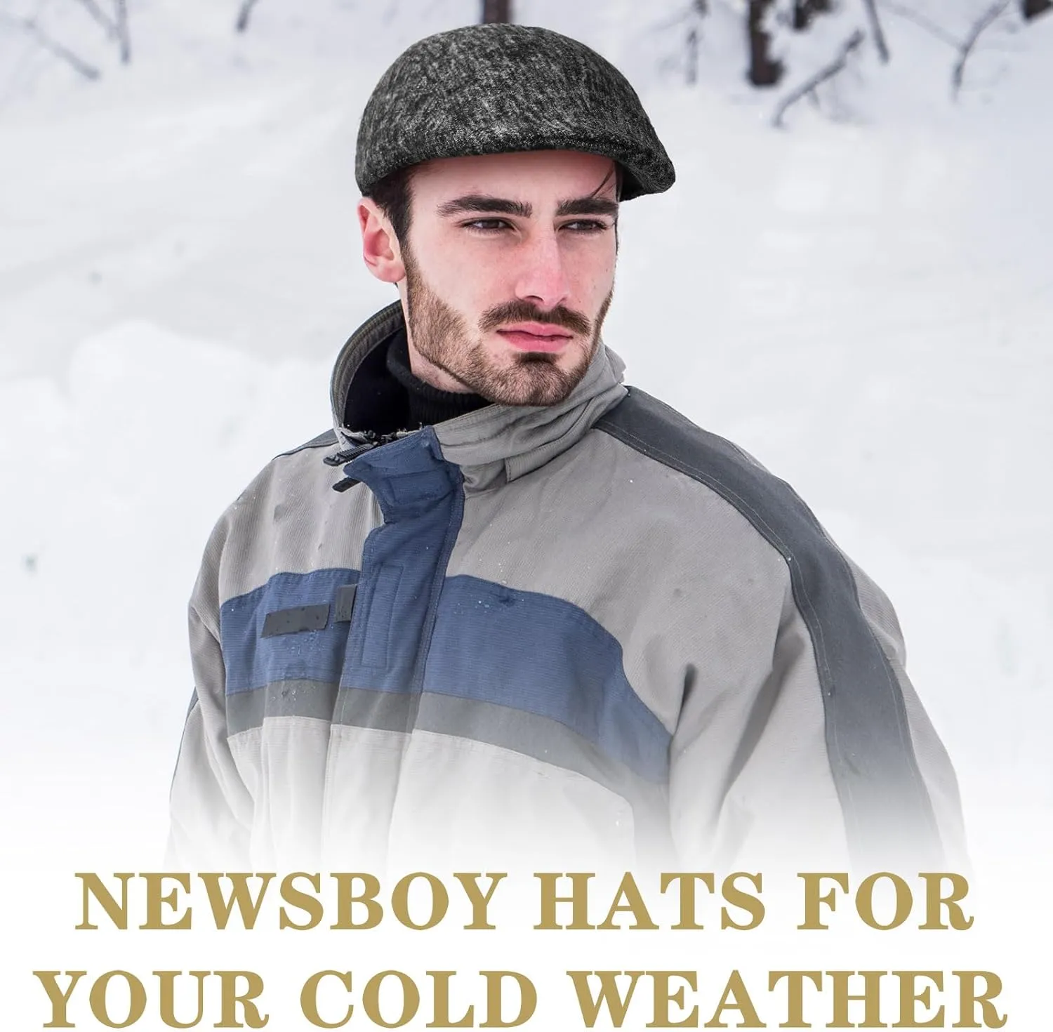 Newcotte 6 Pieces Newsboy Cap for Men Classic Herringbone Tweed Flat Cap Irish Beret Hat for Cabbie Driving Hunting