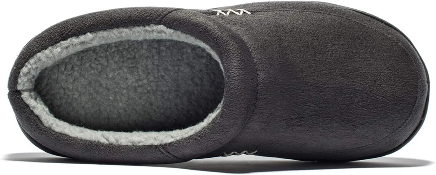 NewDenBer Men's Warm Memory Foam Suede Plush Fleece Lined Slip on Indoor Outdoor Clog House Slippers