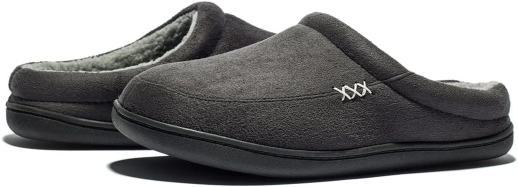 NewDenBer Men's Warm Memory Foam Suede Plush Fleece Lined Slip on Indoor Outdoor Clog House Slippers
