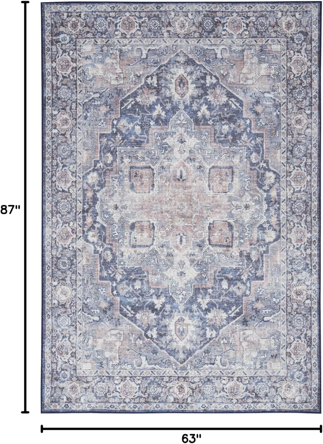 Nicole Curtis Machine Washable Series 1 Traditional Ivory Navy 5'3" x 7'3" Area -Rug, Easy -Cleaning, Non Shedding, Bed Room, Living Room, Dining Room, Kitchen (5x7)