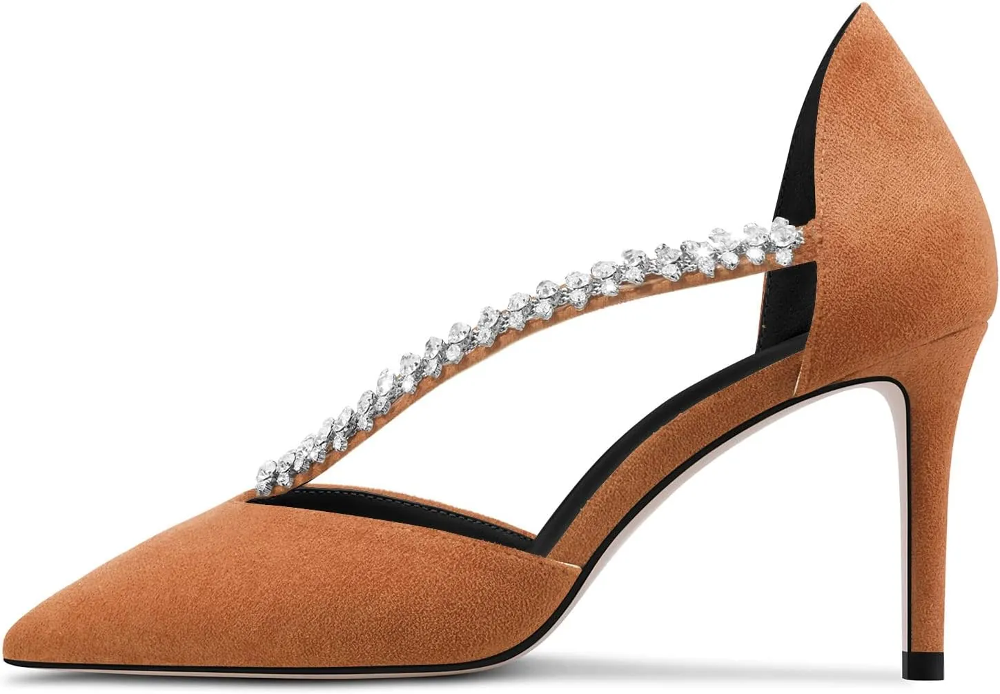 NobleOnly Women Pointed Toe High Heel Two-Piece Slip-on Pumps Rhinestone Crystal Glitter Prom Party Sexy Dress Shoes 3.2 Inches Heels