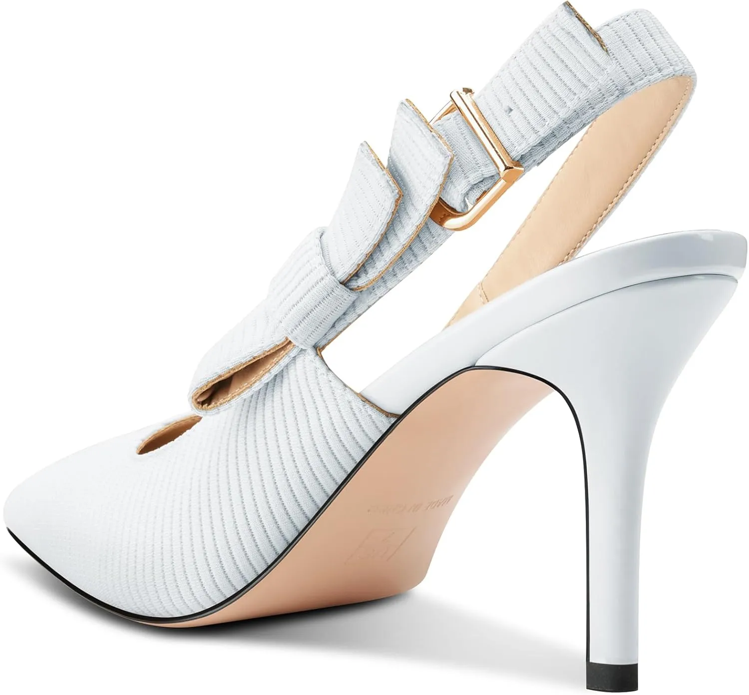 NobleOnly Womens Stilettos Slingback Heels Close Pointed Toe Bow-Knot Pumps Adjustable Buckle Office Dress Slip-on Shoes 3.3 Inches Heels