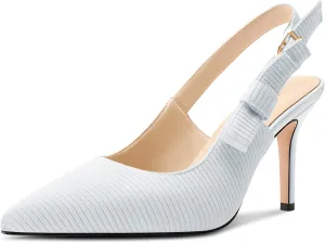 NobleOnly Womens Stilettos Slingback Heels Close Pointed Toe Bow-Knot Pumps Adjustable Buckle Office Dress Slip-on Shoes 3.3 Inches Heels