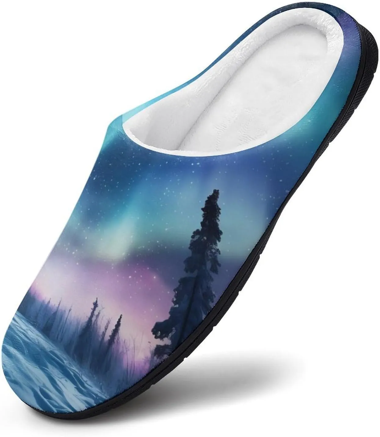 Northern Lights Natural Landscape Women's Cotton Slippers with Memory Foam Sole Slip On House Shoes Outdoor Indoor