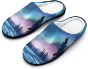 Northern Lights Natural Landscape Women's Cotton Slippers with Memory Foam Sole Slip On House Shoes Outdoor Indoor