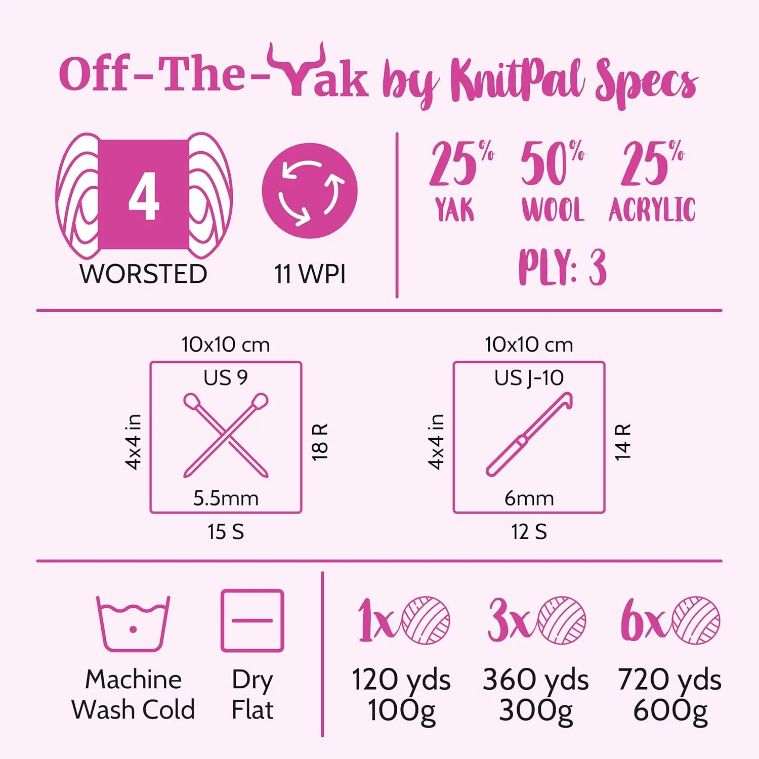 Off-The-Yak Wool Yarn for Crocheting, 3 Skeins, 360Yds/300G, Free Patterns - Wool Acrylic Blend Yarn for Knitting - #4 Medium Worsted Weight - Asphalt Gray