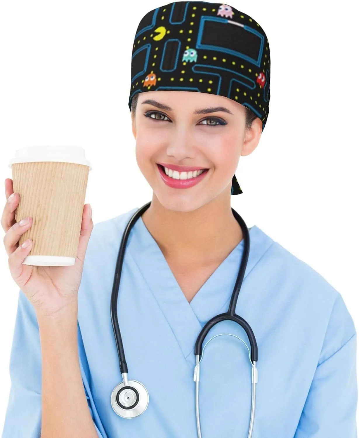 Ohio State Gray Adjustable Working Cap Scrub Hat Sweatband, Fashional Bandage Tie Back Nurse Head Cover for Women Men