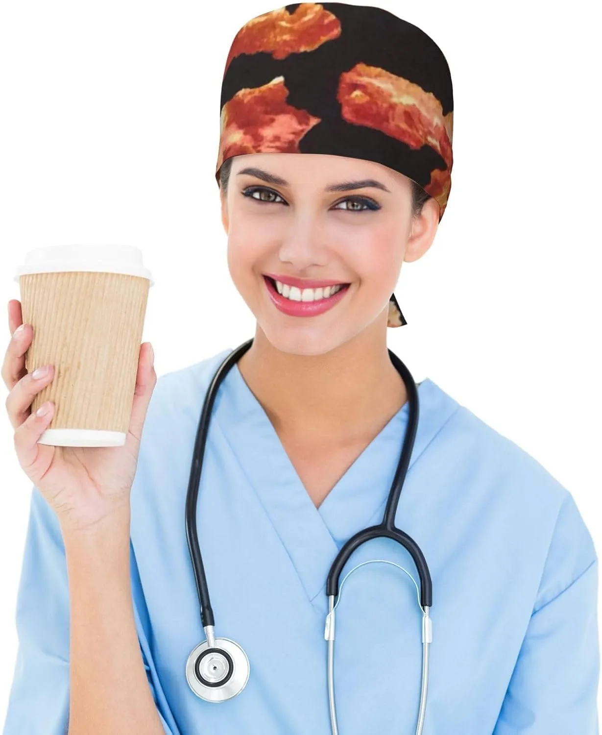 Ohio State Gray Adjustable Working Cap Scrub Hat Sweatband, Fashional Bandage Tie Back Nurse Head Cover for Women Men
