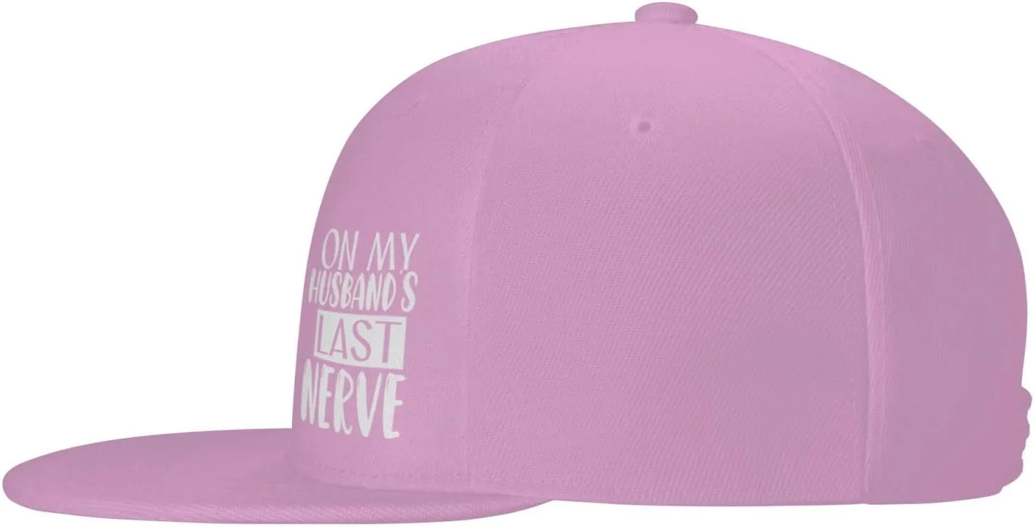 On My Husband's Last Nerve Flat Brim Baseball Cap,Classic Snapback Hats Adjustable Trucker Hat for Men & Women,Black