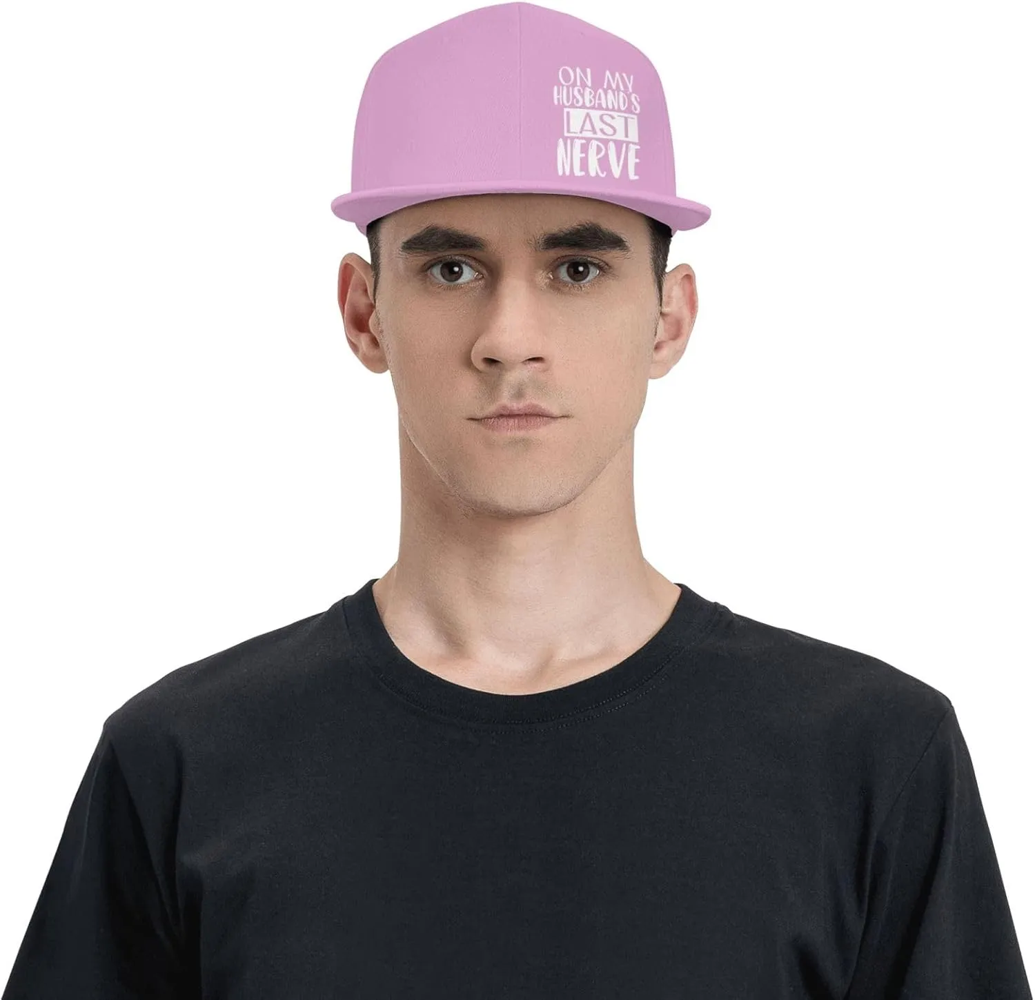 On My Husband's Last Nerve Flat Brim Baseball Cap,Classic Snapback Hats Adjustable Trucker Hat for Men & Women,Black