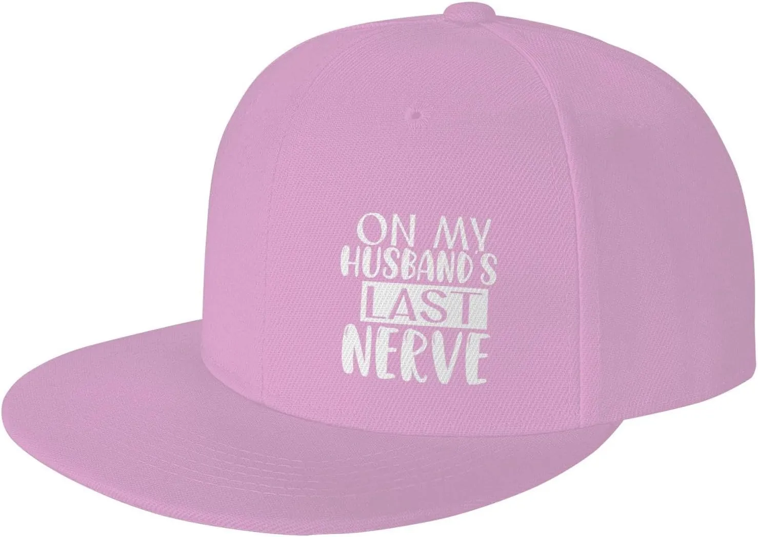 On My Husband's Last Nerve Flat Brim Baseball Cap,Classic Snapback Hats Adjustable Trucker Hat for Men & Women,Black